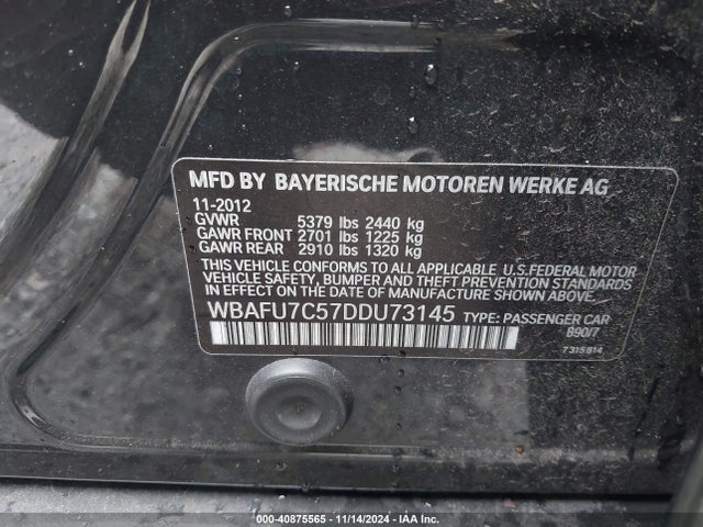 Продаж на аукціоні авто 2013 Bmw 535i Xdrive, vin: WBAFU7C57DDU73145, номер лоту: 40875565
