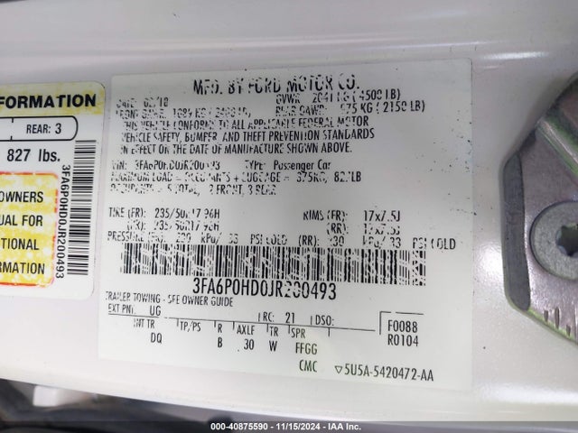 Ford FUSION SE 2018 3FA6P0HD0JR200493 Image 9