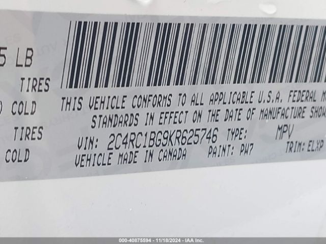 2C4RC1BG9KR625746 Chrysler Pacifica Touring L