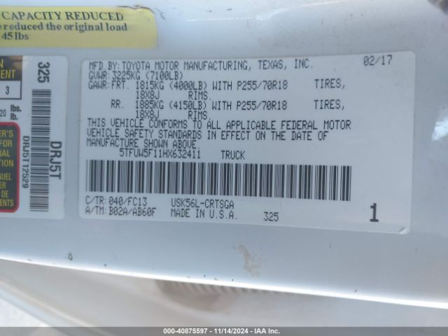 5TFUW5F11HX632411 Toyota Tundra Sr5 5.7l V8