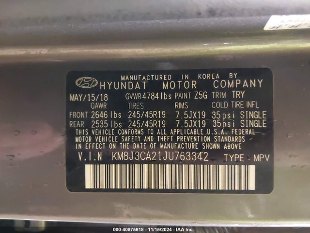 Hyundai Tucson Limited 2018 KM8J3CA21JU763342 Image 9