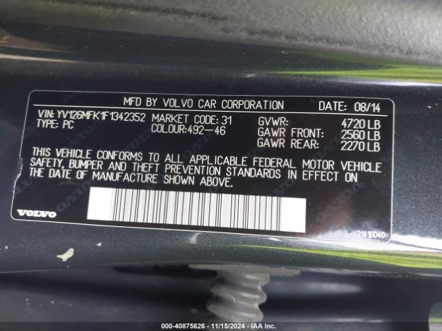YV126MFK1F1342352 Volvo S60 T5 Premier