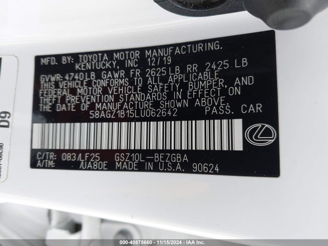 58AGZ1B15LU062642 Lexus Es 350 F Sport