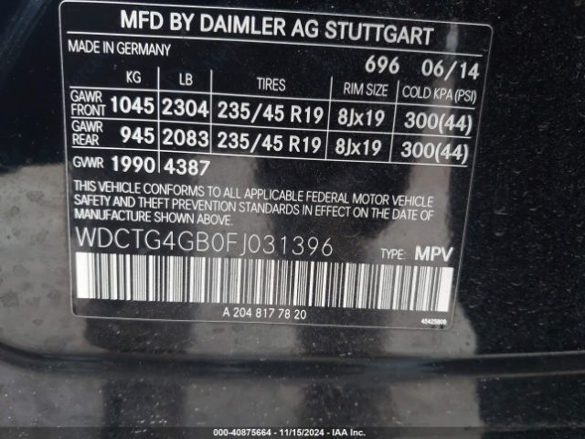 WDCTG4GB0FJ031396 Mercedes-Benz Gla 250 4matic