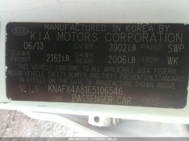 KNAFX4A81E5106546 KIA FORTE EX