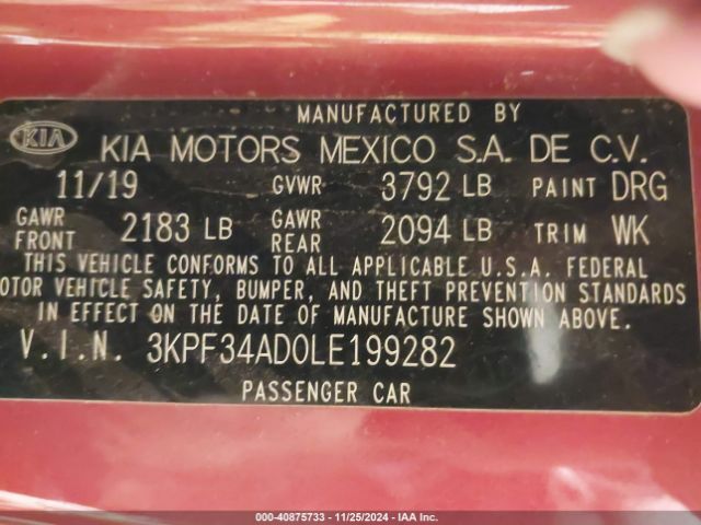 3KPF34AD0LE199282 KIA Forte Gt-line