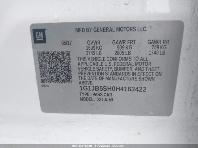 1G1JB5SH0H4163422 Chevrolet Sonic Ls Auto