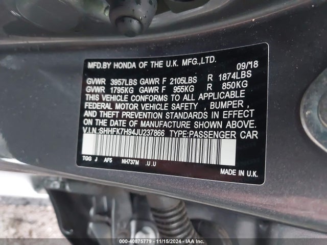SHHFK7H94JU237866 Honda Civic Sport Touring