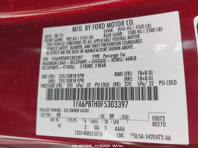 Ford Mustang Ecoboost 2015 1FA6P8TH0F5303397 Image 9