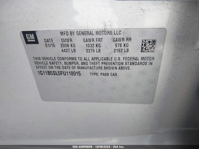 Chevrolet MALIBU LS 2015 1G11B5SL5FU118915 Image 21