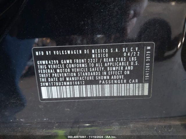 3VW1T7BU2NM016612 Volkswagen Jetta Gli 2.0t Autobahn