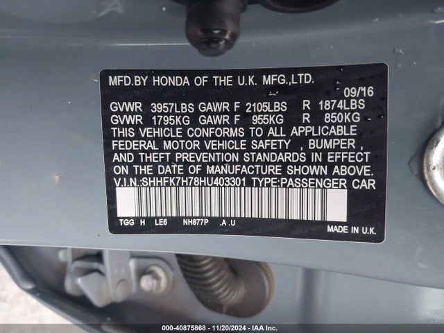 Honda Civic Ex-l 2017 SHHFK7H78HU403301 Image 9