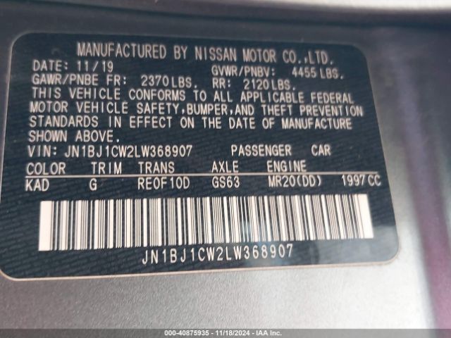 JN1BJ1CW2LW368907 Nissan Rogue Sport S Awd Xtronic Cvt