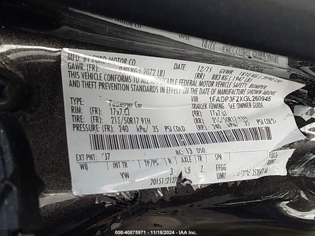 Ford FOCUS SE 2016 1FADP3F2XGL260945 Image 9