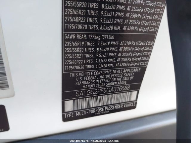 SALGS2PF5GA316568 Land Rover Range Rover 3.0l V6 Supercharged Hse