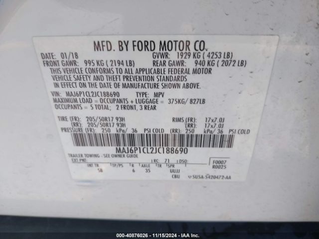 MAJ6P1CL2JC188690 Ford Ecosport Ses
