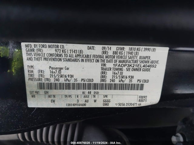 Ford FOCUS SE 2014 1FADP3K21EL404692 Image 9