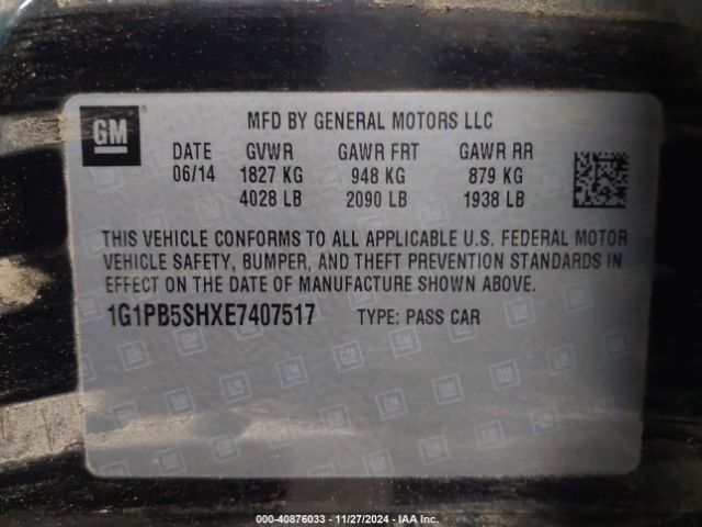 1G1PB5SHXE7407517 Chevrolet Cruze Ls Manual