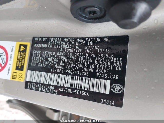 Toyota CAMRY XLE 2016 4T4BF1FK9GR531286 Image 9