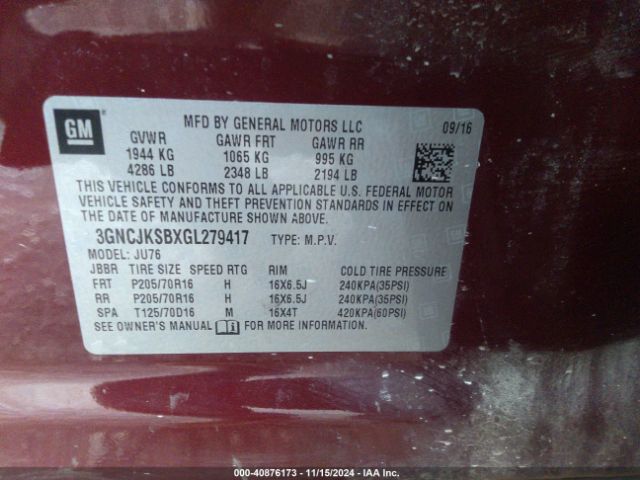 3GNCJKSBXGL279417 Chevrolet Trax 1ls