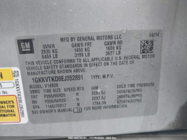 1GKKVTKD8EJ352891 GMC Acadia Denali