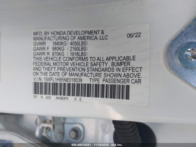 19XFL1H85NE018039 Honda Civic Sport Touring