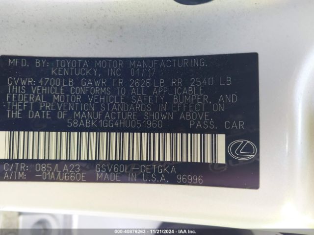 58ABK1GG4HU051960 Lexus ES 350