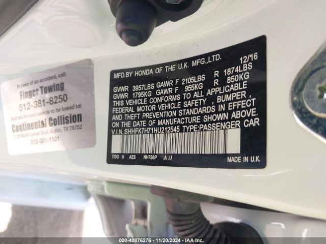 SHHFK7H71HU212545 Honda Civic Ex-l