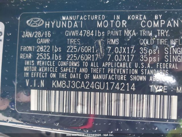 KM8J3CA24GU174214 Hyundai Tucson Eco