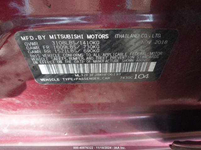 2019 MITSUBISHI MIRAGE G4 ML32F3FJ8KHF06193 Photo 8