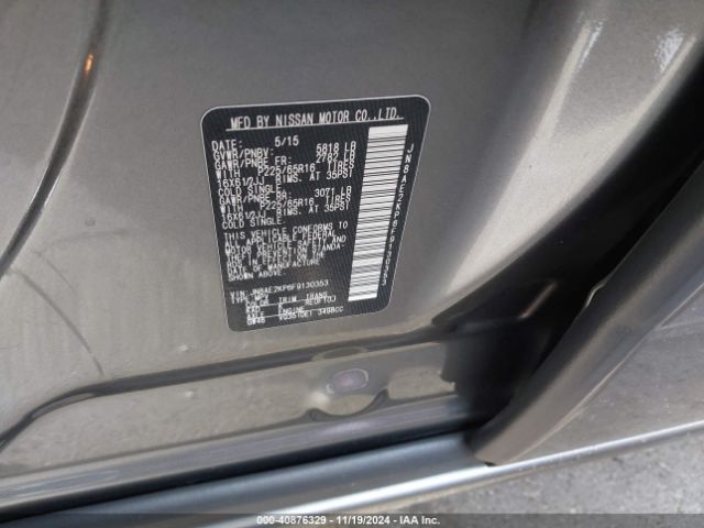 JN8AE2KP6F9130353 Nissan Quest Platinum/s/sl/sv