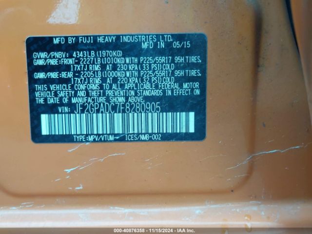 JF2GPADC7F8280905 Subaru Xv Crosstrek 2.0i Premium