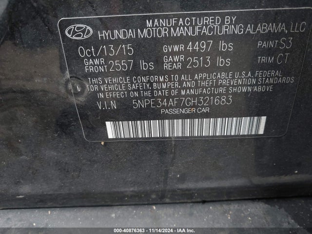 Hyundai Sonata Limited 2016 5NPE34AF7GH321683 Image 9