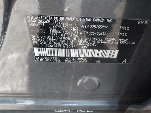 2T3WFREV4FW160467 Toyota Rav4 Xle