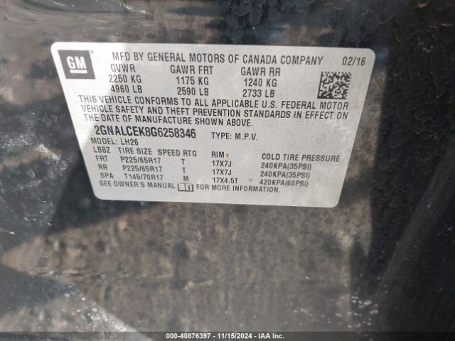 2GNALCEK8G6258346 Chevrolet EQUINOX LT