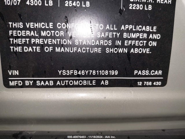 2008 SAAB 9-3 YS3FB46Y781108199 Photo 8