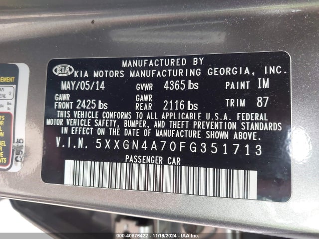 KIA OPTIMA EX 2015 5XXGN4A70FG351713 Image 9