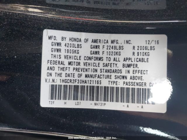 1HGCR2F30HA121165 Honda ACCORD LX