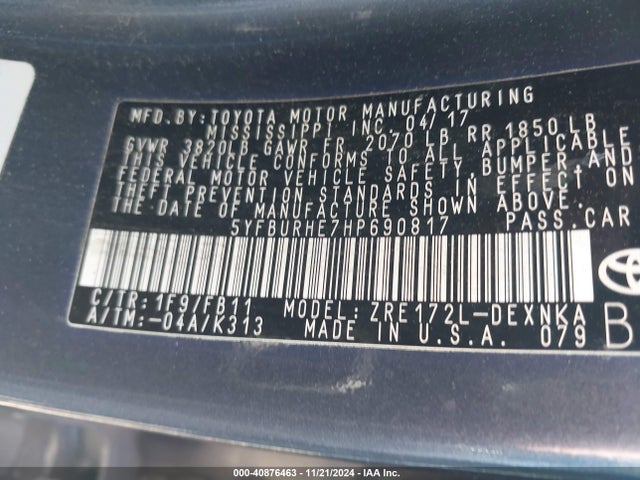Toyota COROLLA LE 2017 5YFBURHE7HP690817 Image 9
