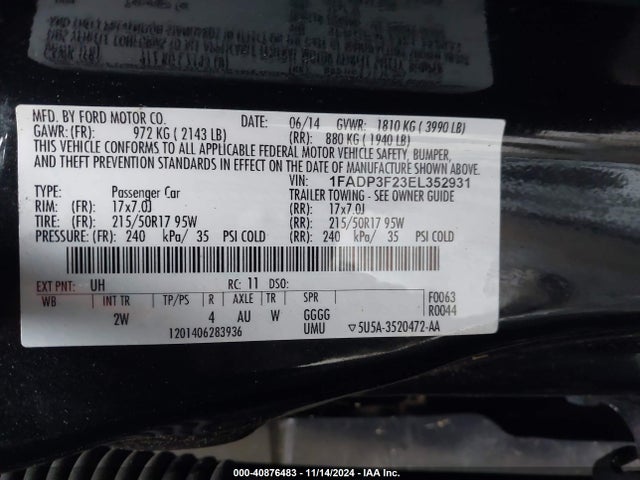 Ford FOCUS SE 2014 1FADP3F23EL352931 Image 9