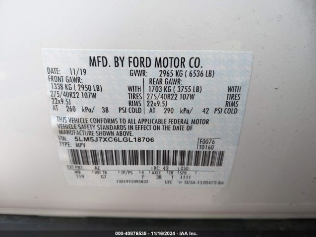5LM5J7XC6LGL18706 Lincoln Aviator Reserve