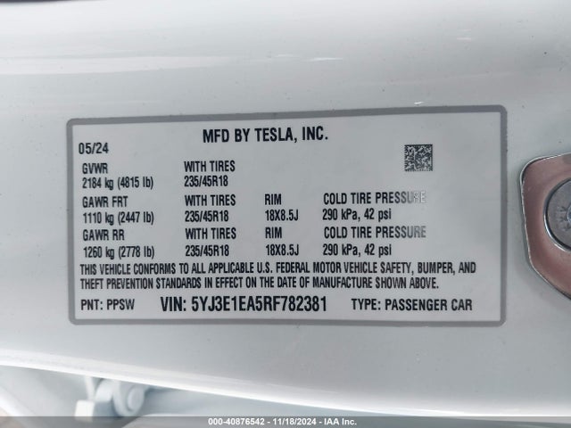 2024 TESLA MODEL 3 5YJ3E1EA5RF782381 Photo 8