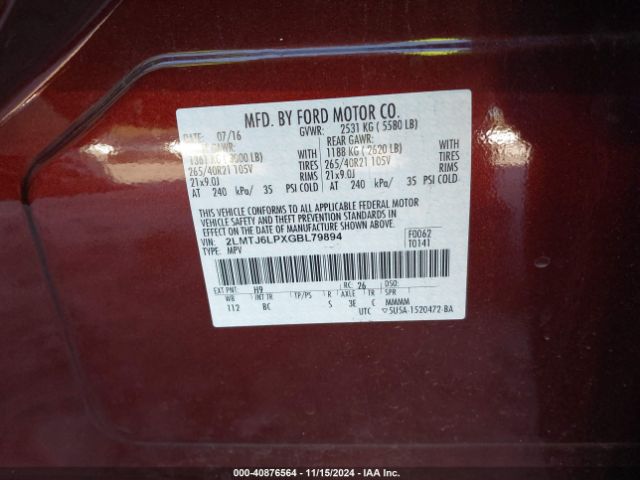 2LMTJ6LPXGBL79894 Lincoln Mkx Reserve