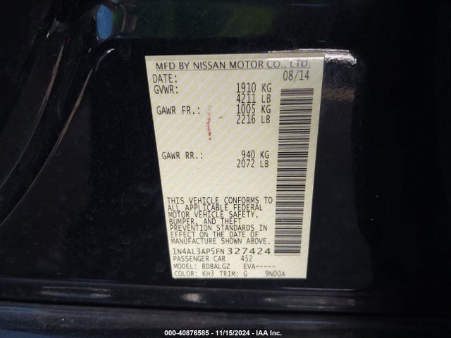 1N4AL3AP5FN327424 Nissan Altima 2.5 S