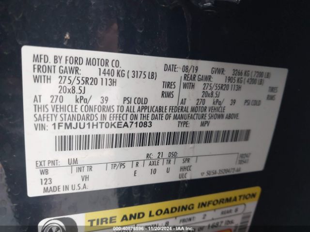 1FMJU1HT0KEA71083 Ford Expedition Xlt