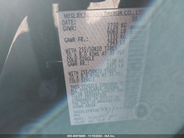 5N1DL1FR1RC333254 Infiniti QX60 LUXE