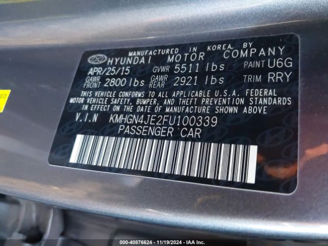 KMHGN4JE2FU100339 Hyundai Genesis 3.8