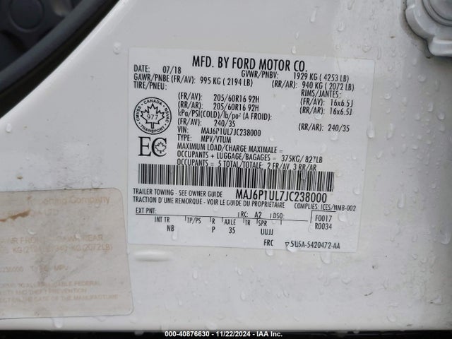 MAJ6P1UL7JC238000 Ford Ecosport Se