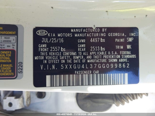 KIA OPTIMA EX 2016 5XXGU4L37GG099862 Image 9