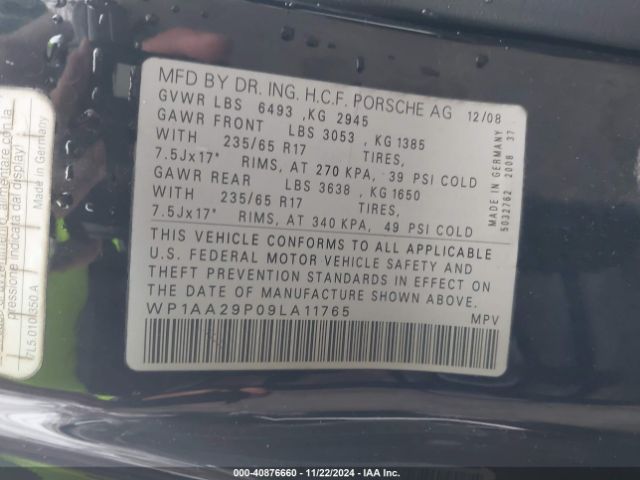 2009 PORSCHE CAYENNE WP1AA29P09LA11765 Photo 8